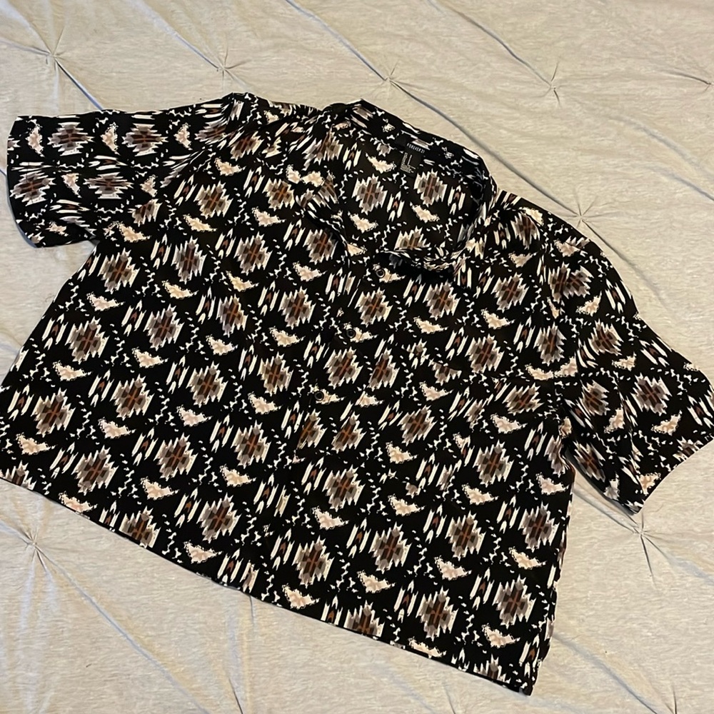 Aztec print short sleeve button down